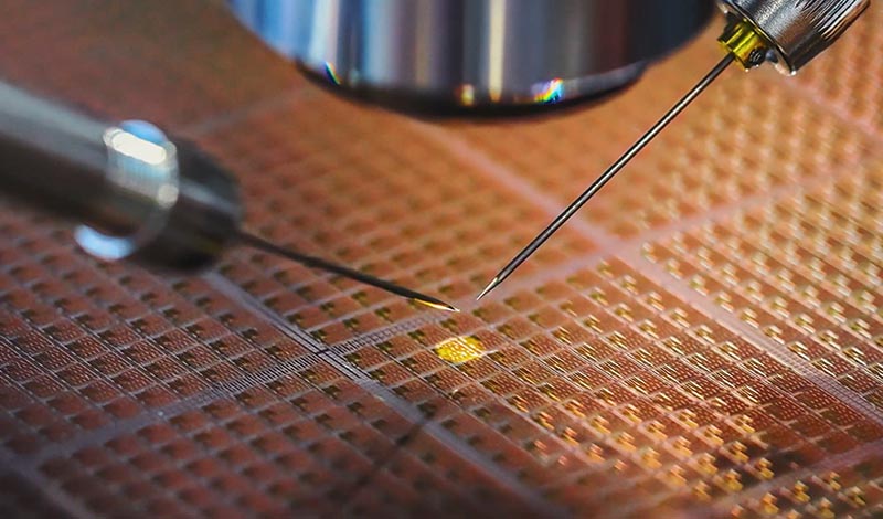 Close up of lasers working on a chip